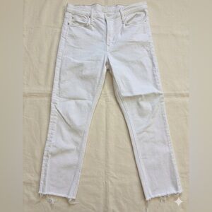 MOTHER White Straight-Leg Raw Hem Jeans